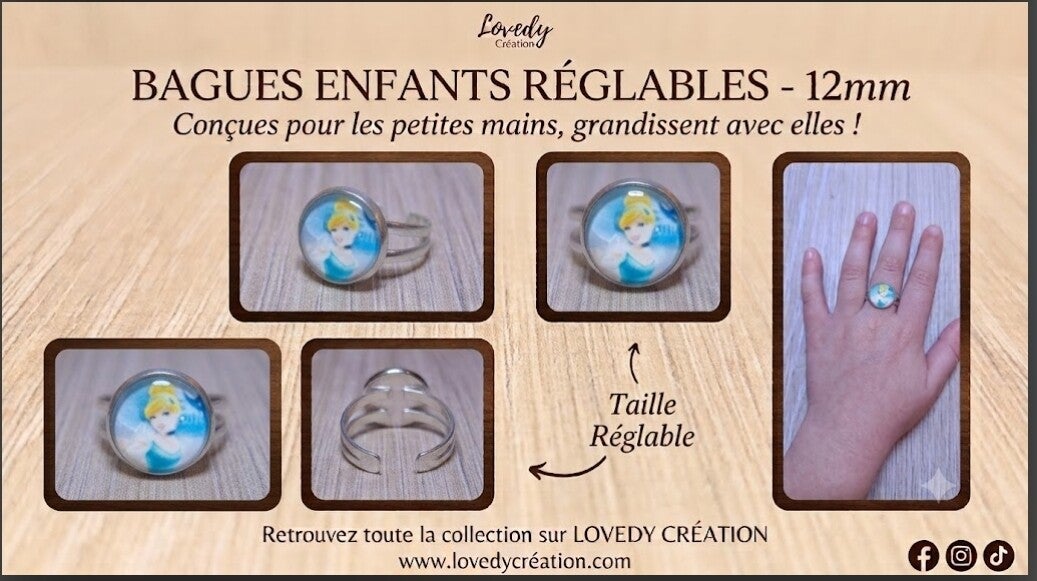 Bague enfant réglable "Cendrillon"