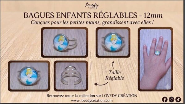Bague enfant réglable "Cendrillon"