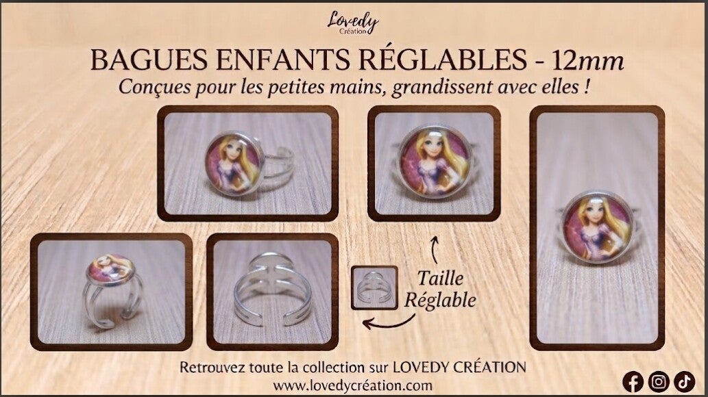 Bague enfant réglable "Raiponce"