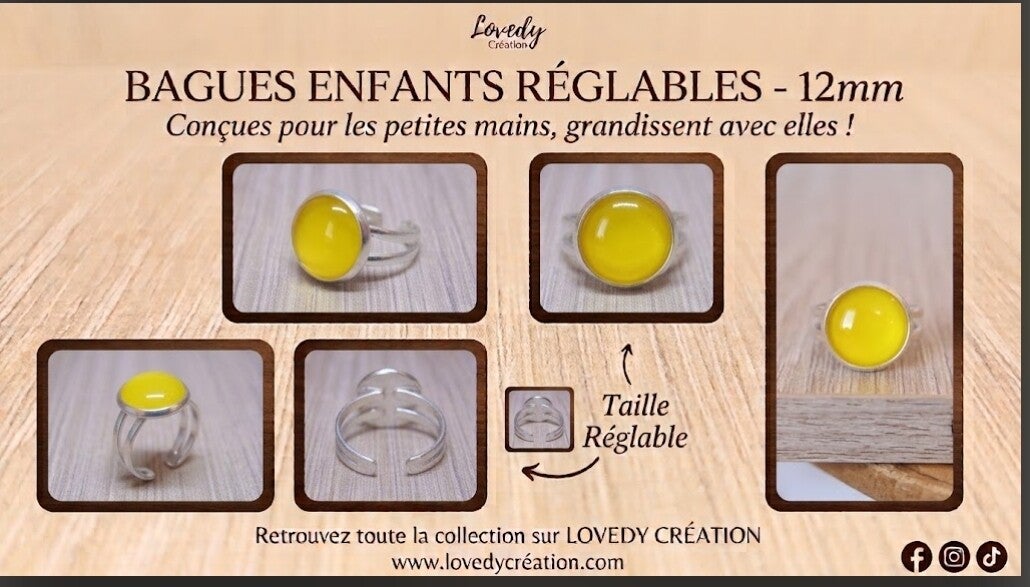 Bague enfant réglable "Jaune Ensoleillé"