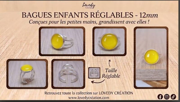 Bague enfant réglable "Jaune Ensoleillé"