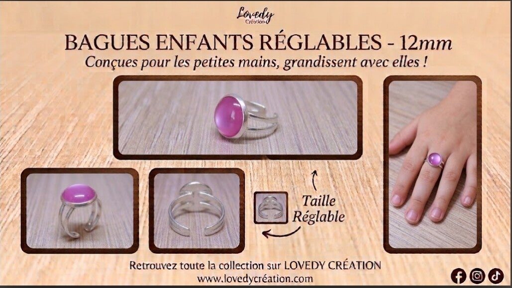 Bague enfant réglable "Violet & Rose Captivant"