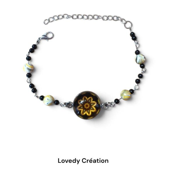 Bracelet Solaire – Acier Inoxydable et Médaillon Motif Fleur (20 mm)