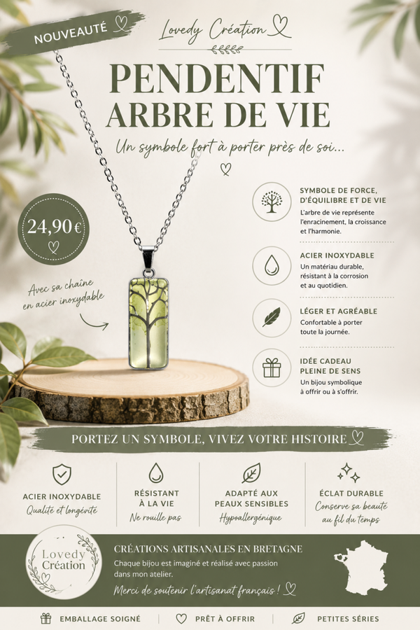 Pendentif "Arbre de Vie" en acier inoxydable – Une touche de nature et d'harmonie