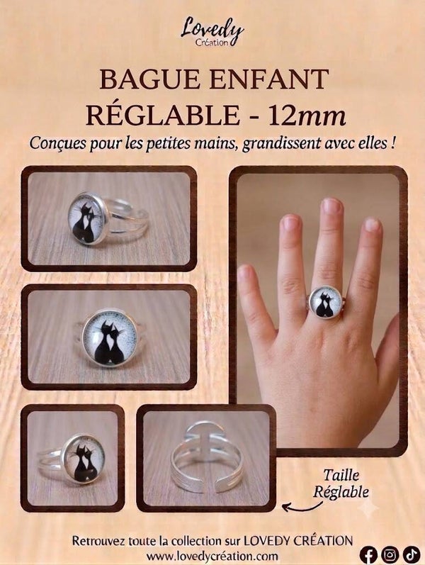 Bague Enfant Chat Réglable – 12 mm