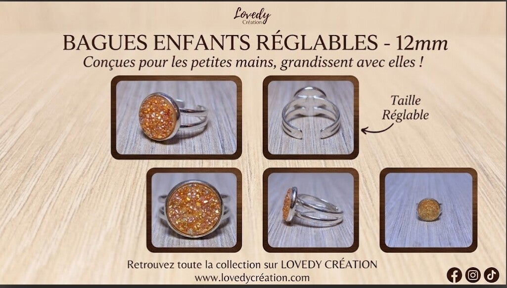 Bague enfant réglable "Paillettes Dorées"