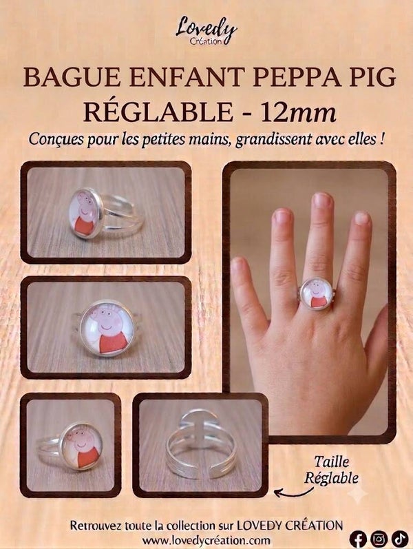 Bague Enfant Peppa Pig Réglable – 12 mm