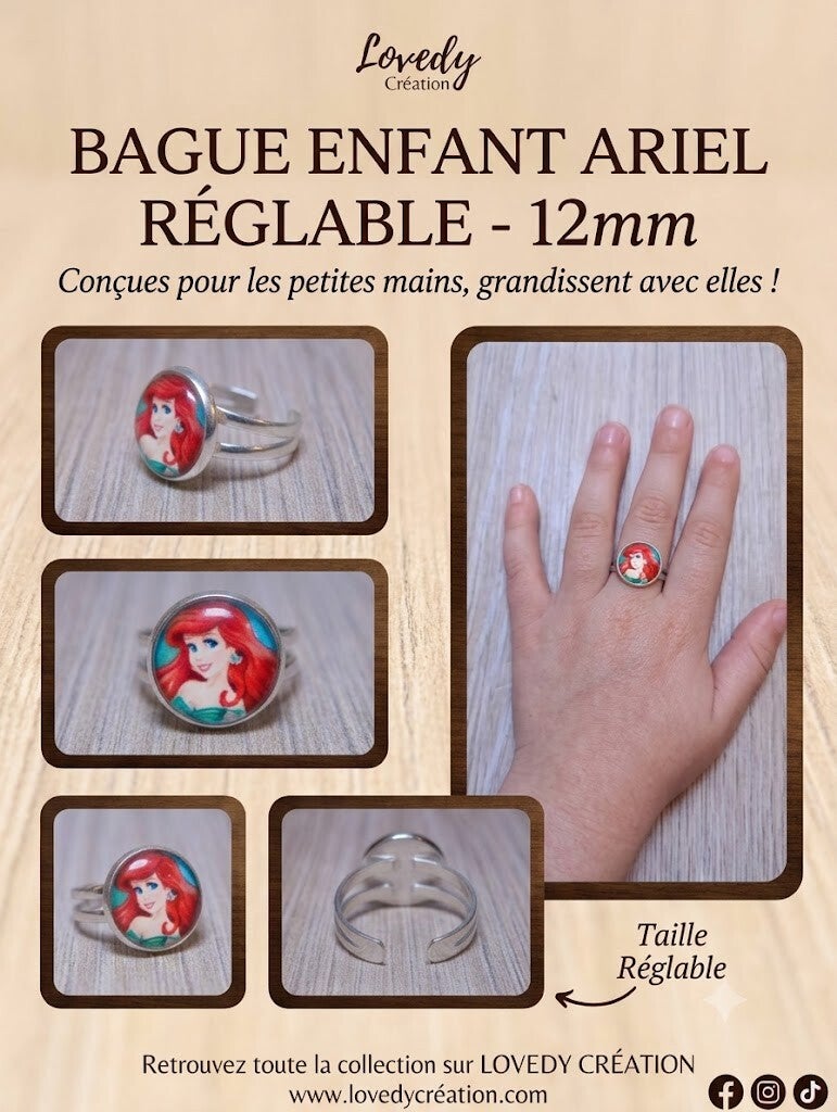 Bague enfant réglable "Ariel la Petite Sirène"