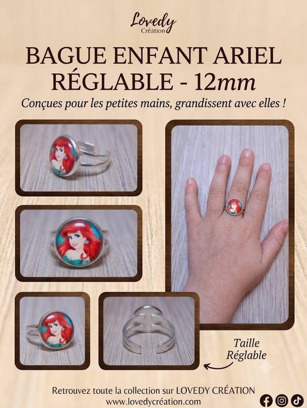 Bague enfant réglable "Ariel la Petite Sirène"