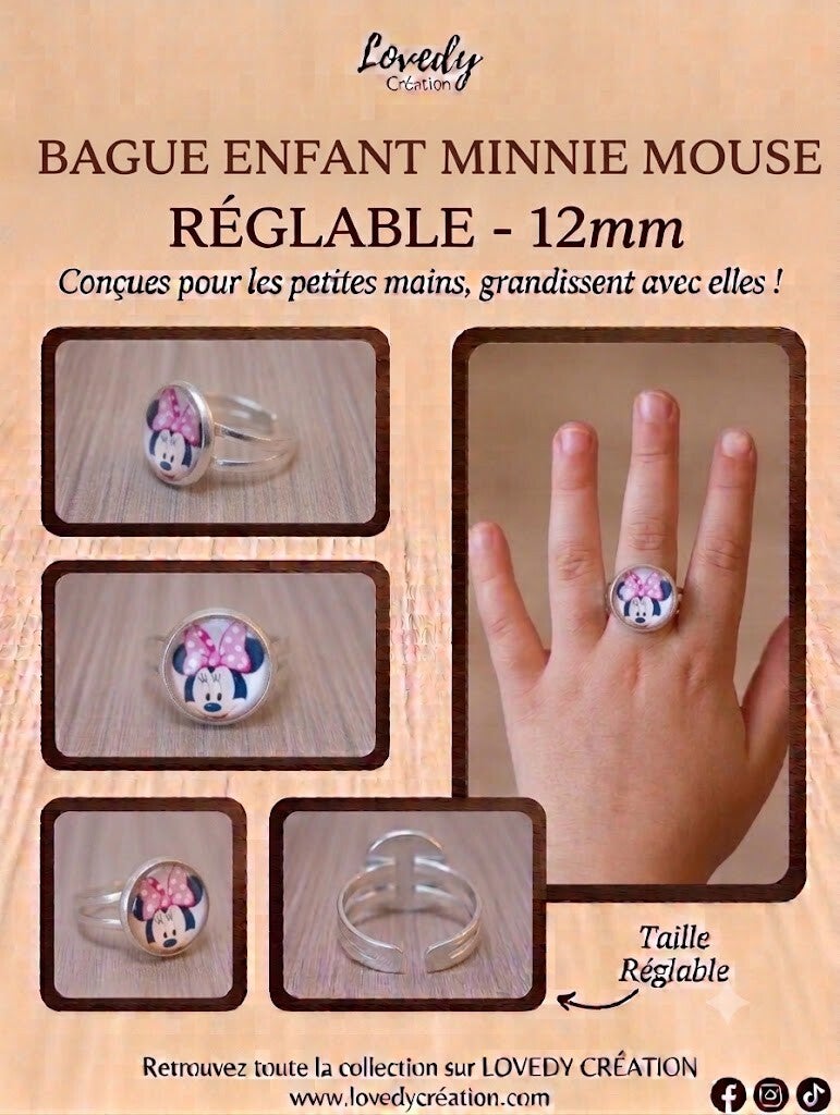 Bague Enfant Minnie Mouse Réglable – 12 mm