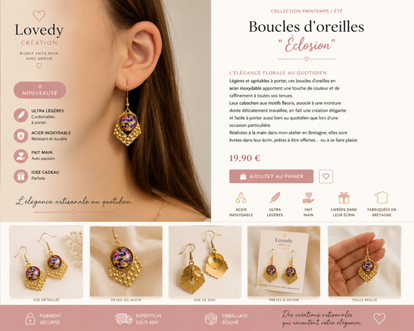 Boucles d'oreilles Éléa en acier inoxydable doré