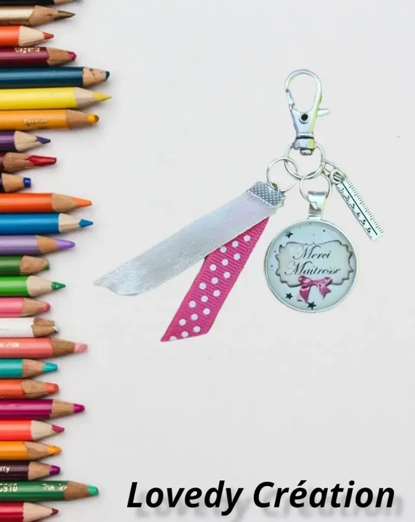 Porte clé "Merci maîtresse" - Rose et blanc