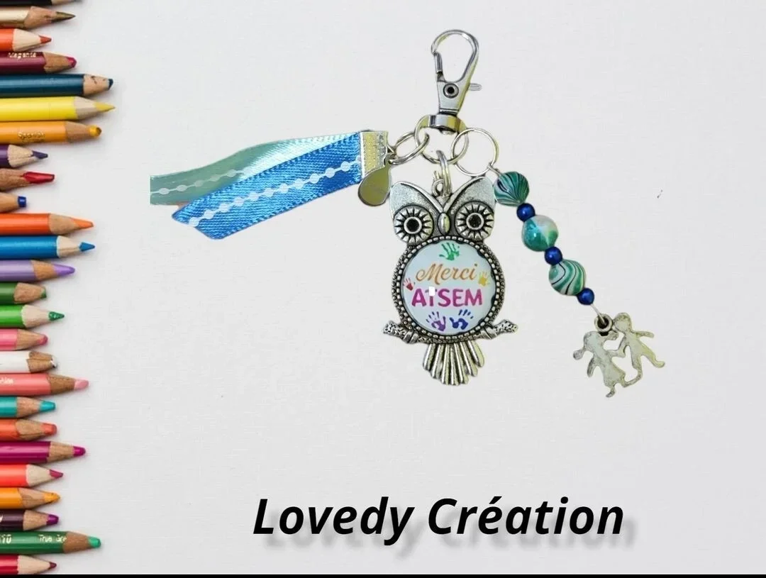 Porte clé "Merci atsem" - Bleu