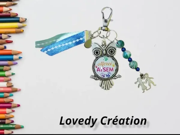 Porte clé "Merci atsem" - Bleu