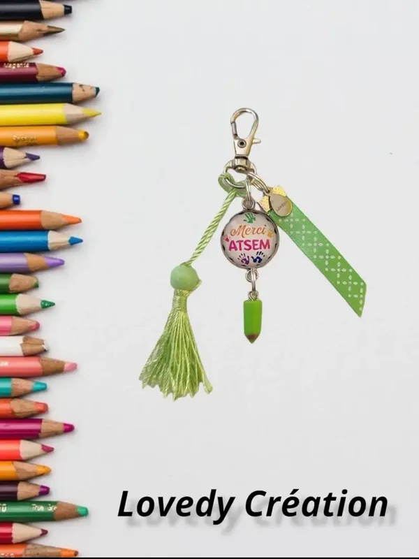 Porte clé " Merci Atsem " - Vert