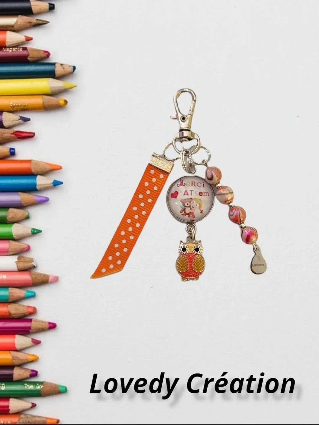 Porte clé " Merci atsem " - Orange