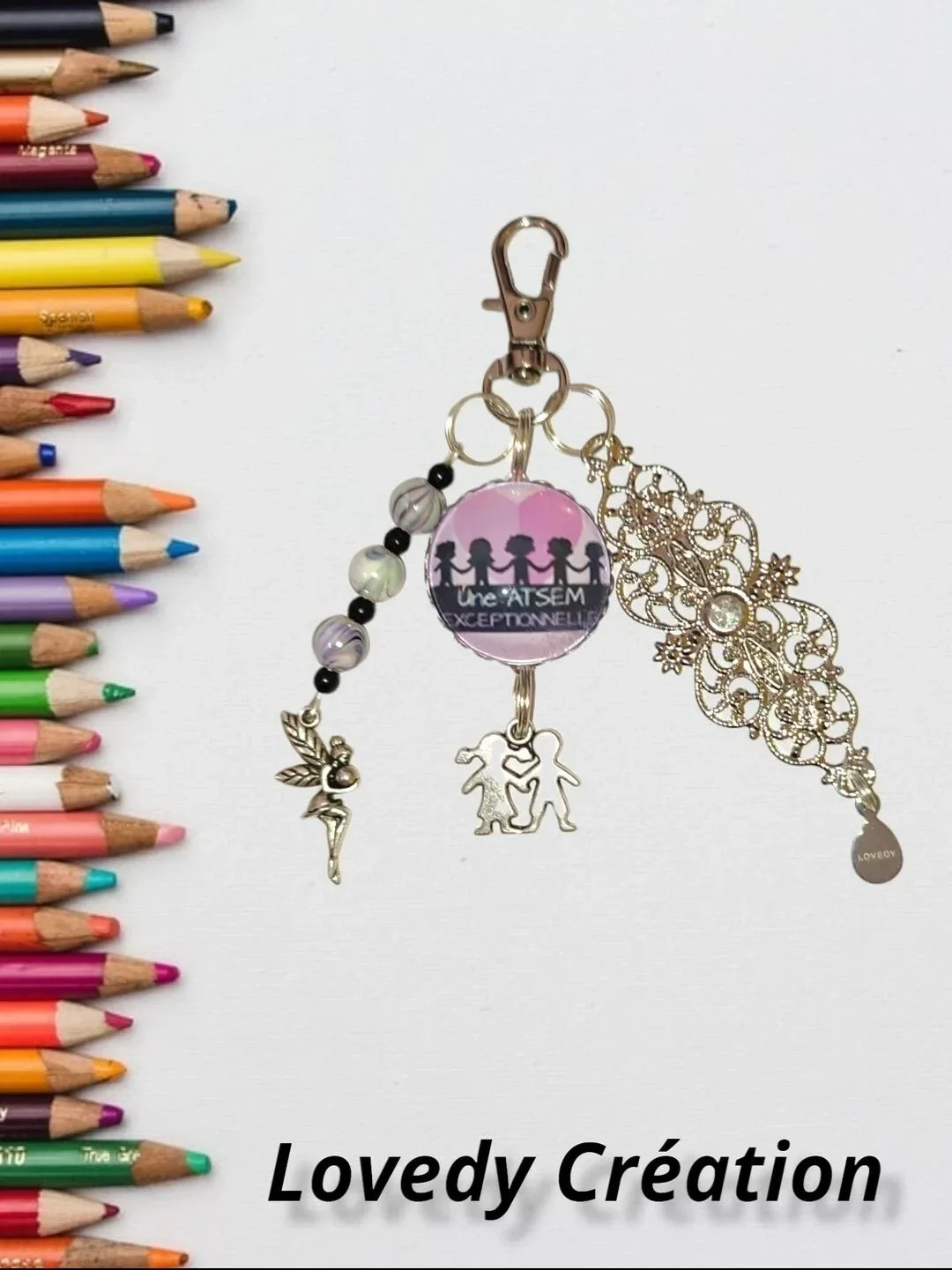 Porte clé " Une atsem exceptionnelle " - Rose