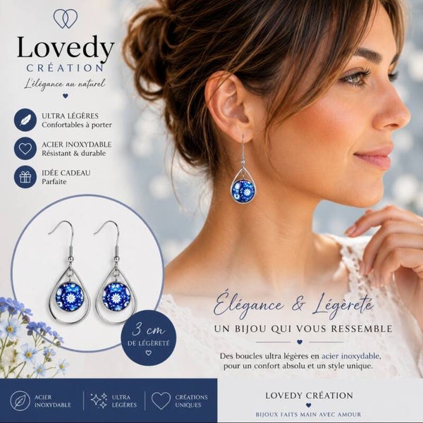 Boucles d'oreilles « Bleuets » en acier inoxydable