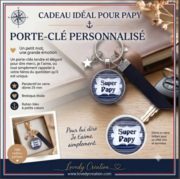 Porte-clé « Super Papy » - Gris et noir