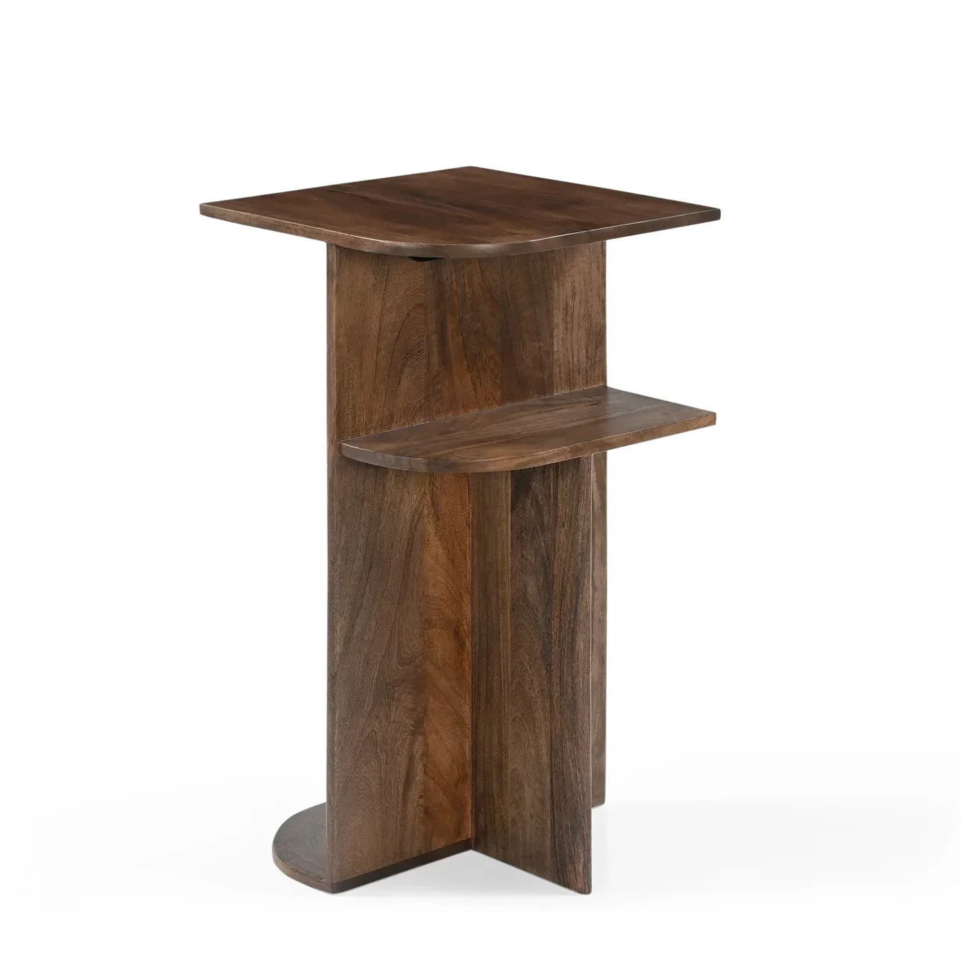 Jade Bijzettafel – Japandi Stijl – Walnootkleurig Hout – Rond Design met Opbergvak