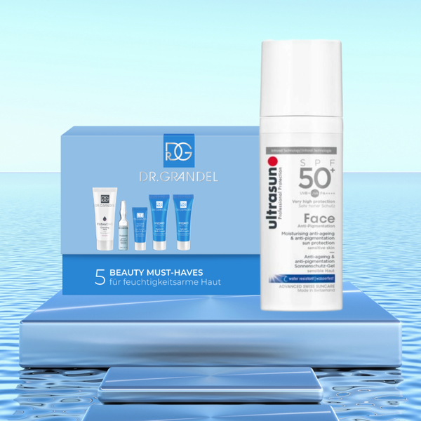 ULTRASUN Face Anti-Pigmentation SPF50 + DR. GRANDEL Hydro-Active-Reise-Set für die feuchtigkeitsarme Haut