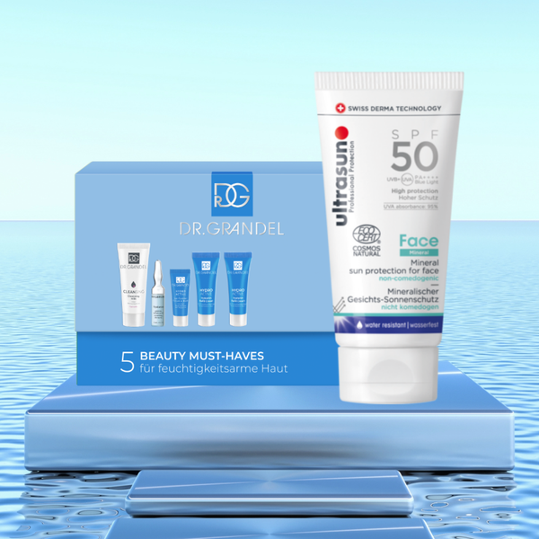 ULTRASUN Face Mineral SPF50 + DR. GRANDEL Hydro-Active-Reise-Set für die feuchtigkeitsarme Haut