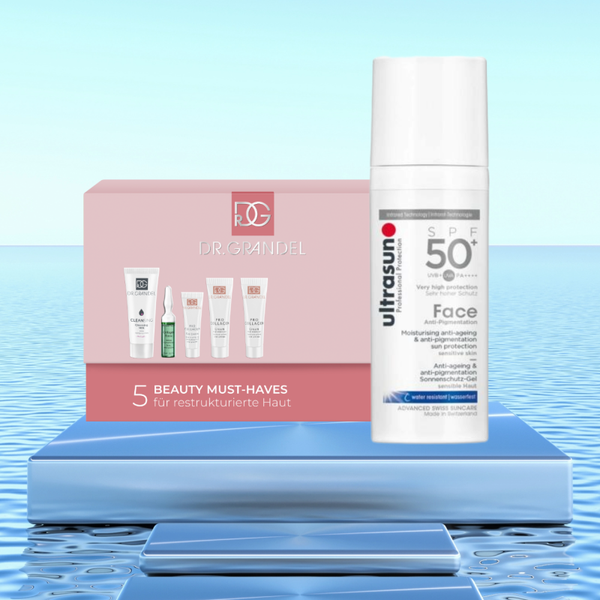ULTRASUN Face Anti-Pigmentation SPF50 + DR. GRANDEL Pro Collagen Reiseset für restrukturierte Haut
