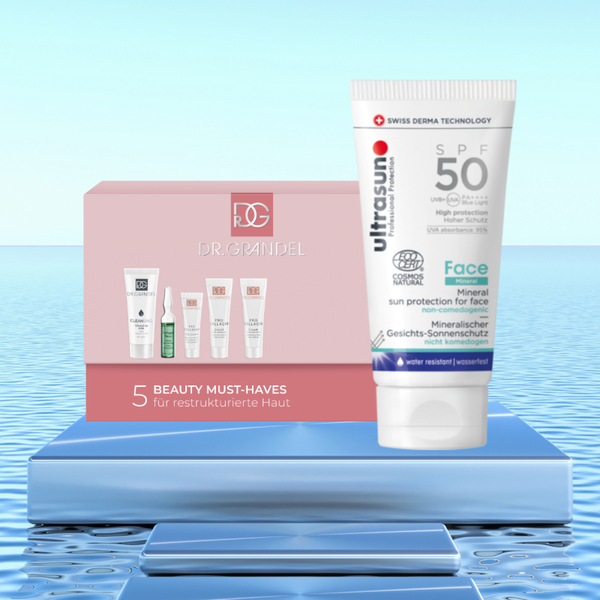 ULTRASUN Face Mineral SPF50 + DR. GRANDEL Pro Collagen Reiseset für restrukturierte Haut