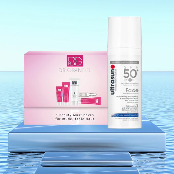 ULTRASUN Face Anti-Pigmentation SPF50 + DR. GRANDEL Vitamin-Infusion Reiseset für glatte Haut