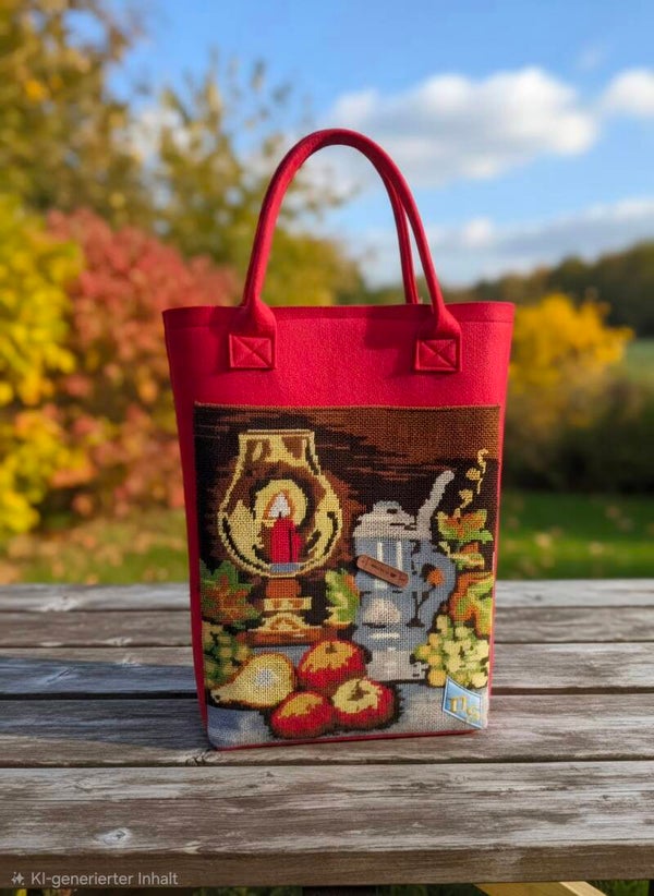 Rote Filztasche mit Stickbild