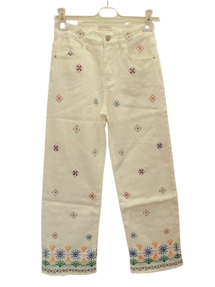 Jeans Hose mit Blumenmuster vorne & hinten