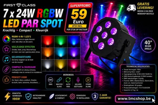 First Class 7 x 24 W RGBWAUV Flat Led Par