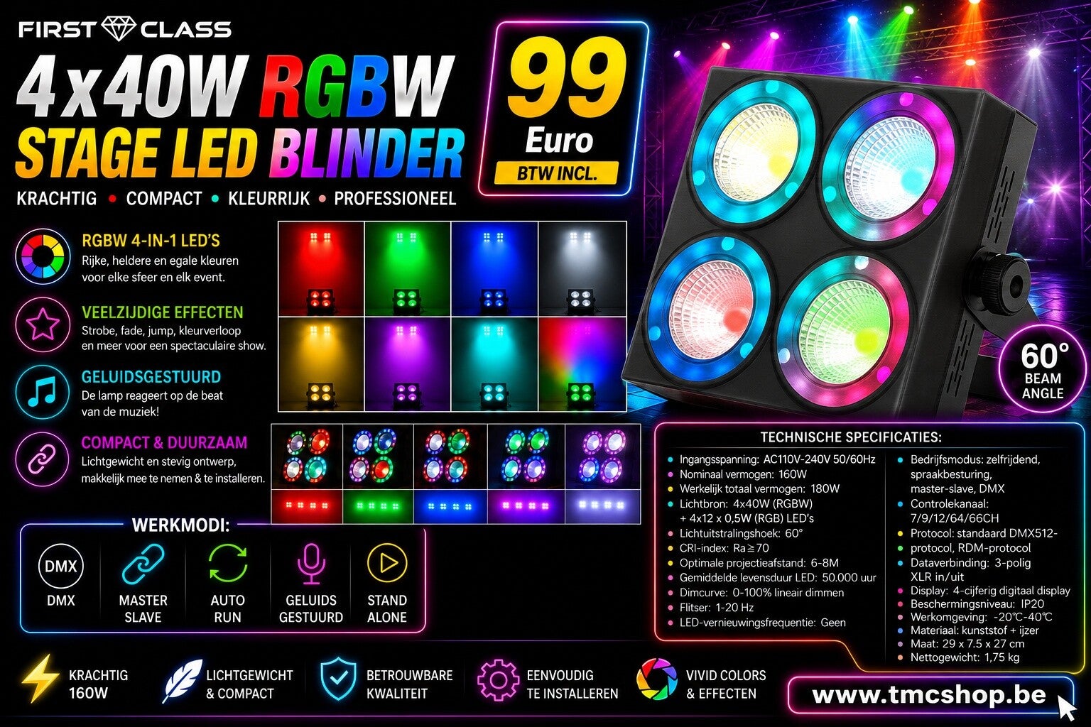 First Class 4 x 40 W RGBW Stage Led Blinder