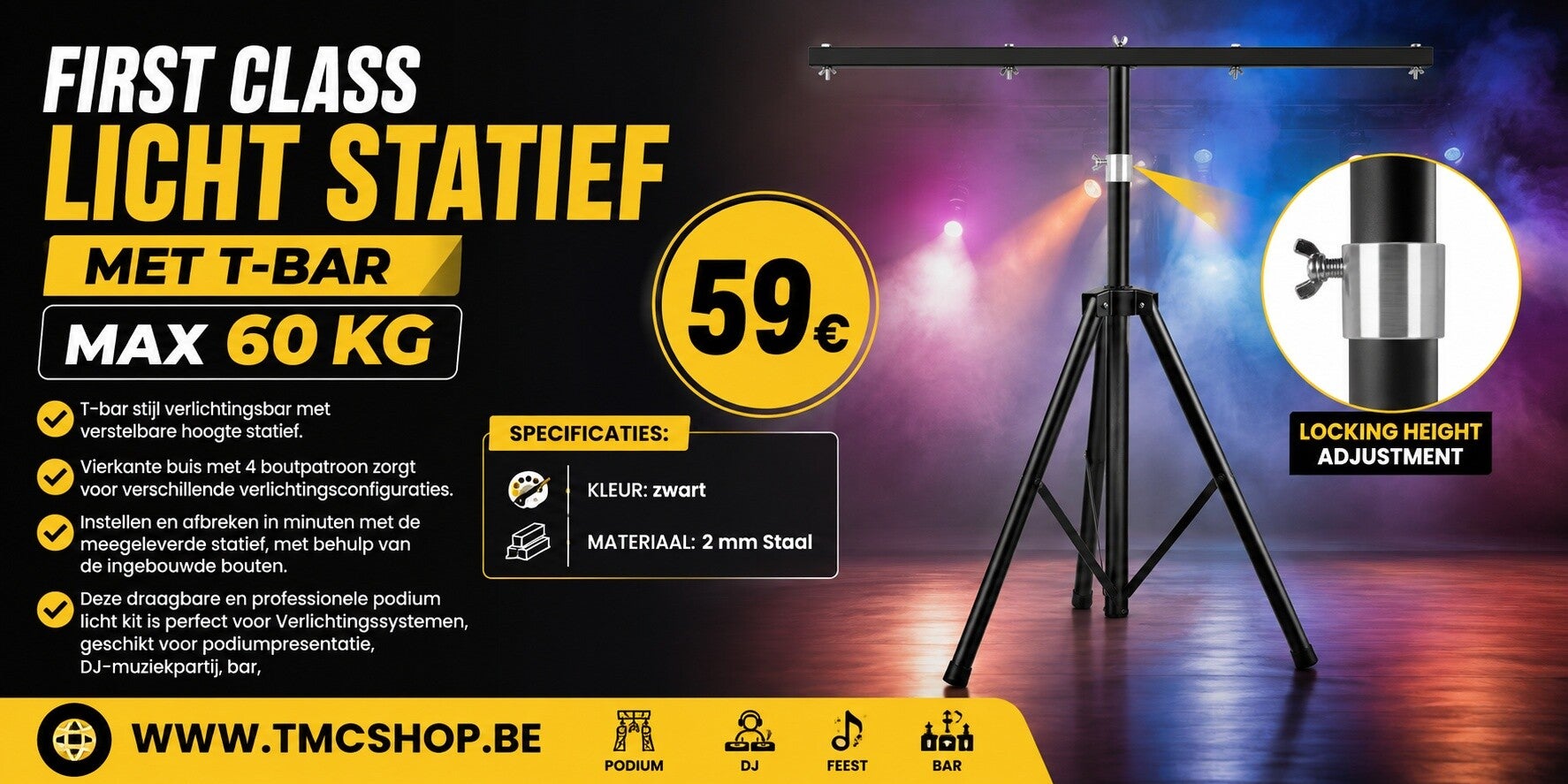 First Class Licht Statief met T-Bar Max 60 Kg