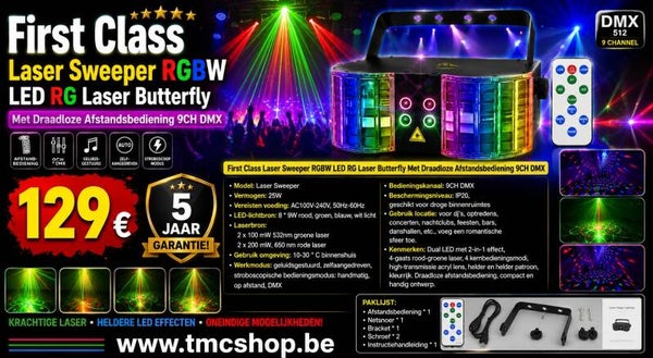 First Class Laser Sweeper RGBW LED RG Laser Butterfly Met Draadloze Afstandsbediening 9CH DMX
