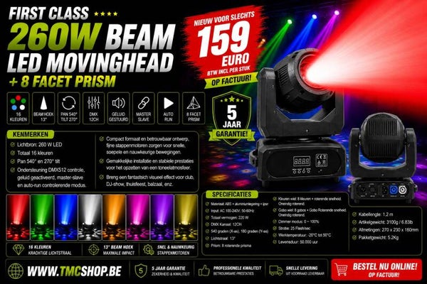 FIRST CLASS 260W BEAM LED MOVING HEAD + 8 Facet Prism