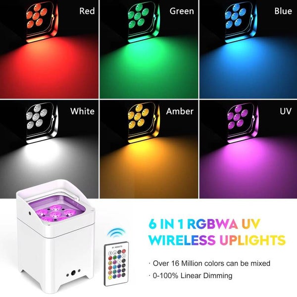 First Class 6x36 W 6in1 LED Par RGBWA + UV met ingebouwde batterij. Set van 4 stuks.