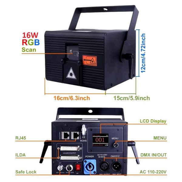 First Class 16W Fullcolor dpss Laser 50kpps, Ilda, Dmx, Android Ios App