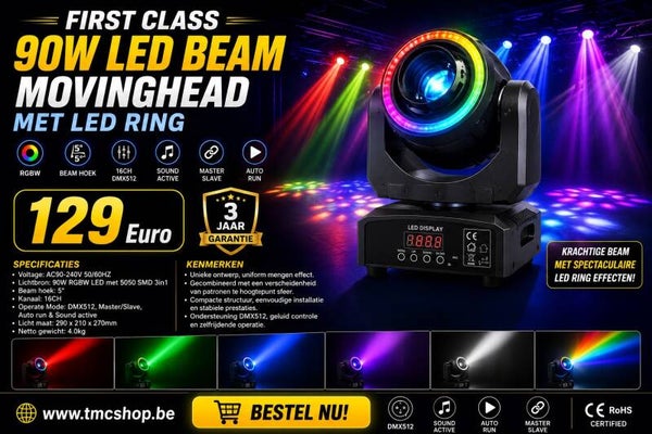 FIRST CLASS 90W LED BEAM MOVING HEAD SPOT MET LED RING.
