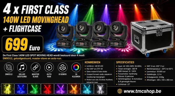 4 x 140W LED SPOT MOVING HEAD + Flightcase