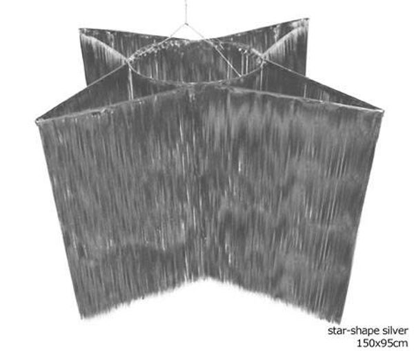 Folie gordijn zilver stervormig 150 x 95 cm.