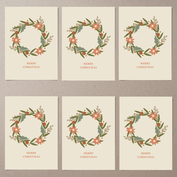 Set kaarten "christmas wreath" (6 stuks)