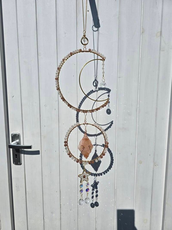 Moon Suncatcher with Firequartz and Sunstone