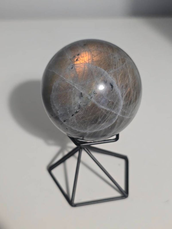 Labradorite Sphere with orange flash 241g C444