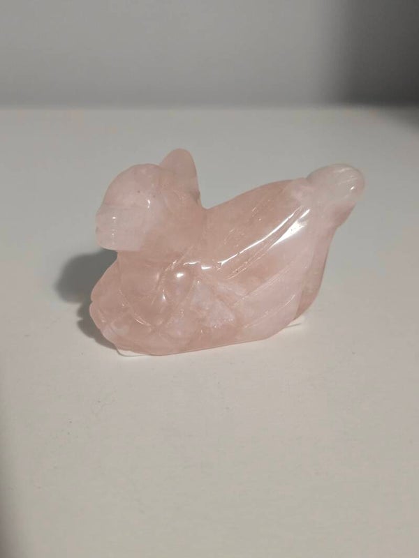 Rose Quartz Duck Carving M3