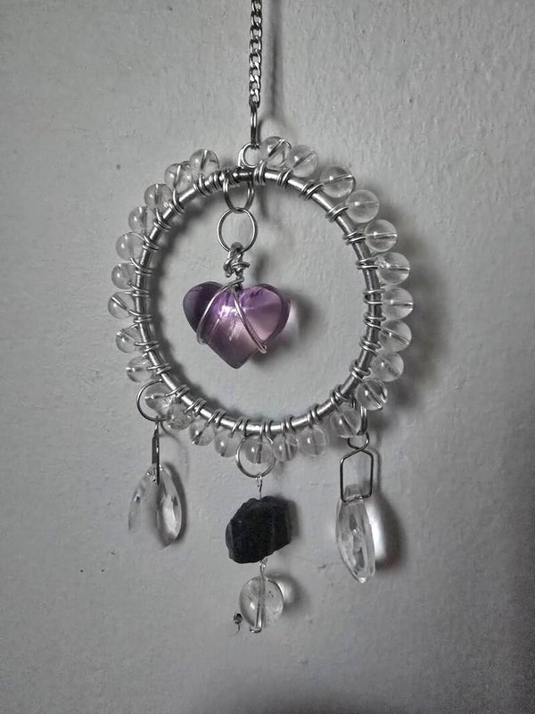 Amethyst, Clear Quartz and Tourmaline Suncatcher
