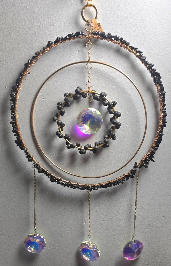 Extra Large Lava Beads and Obsidian Chips Suncatcher