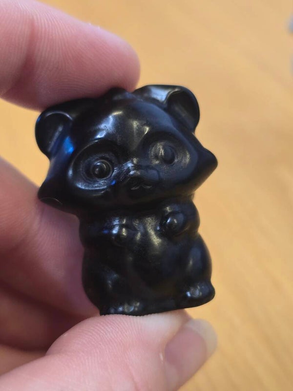 Obsidian Racoon Carving S84B