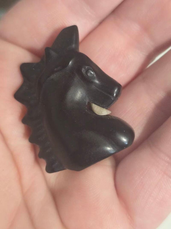 Black Obsidian Unicorn Carving R291A