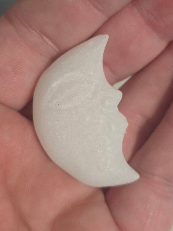 White Calcite Moon Face Carving R235D